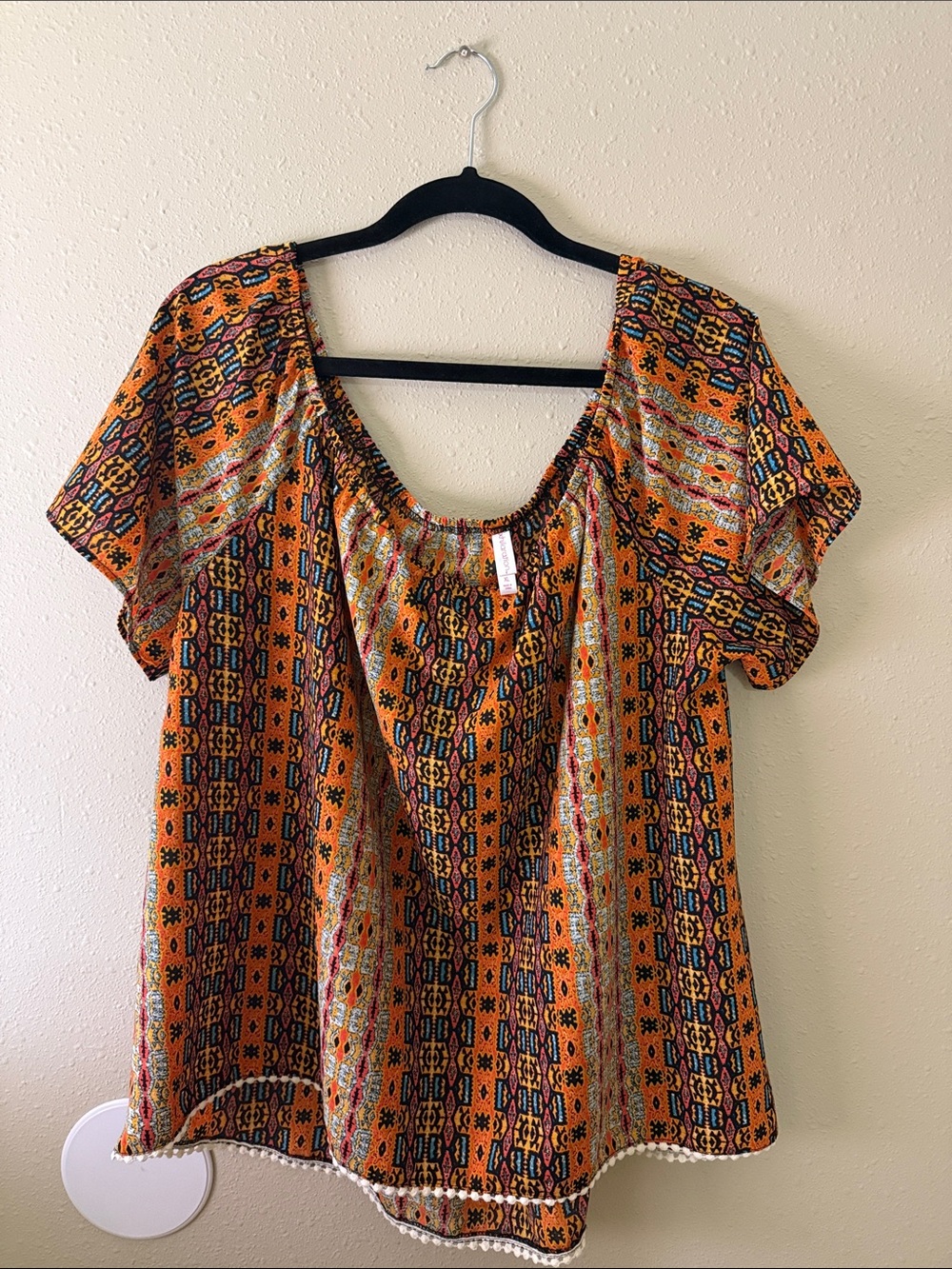 Xhilaration Orange Multicolor Printed Short Sleeve Peasant Top